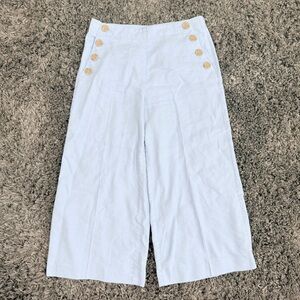 Ann Taylor Cropped Wide-Leg Pants with Button Detail in Light Blue, Size 6